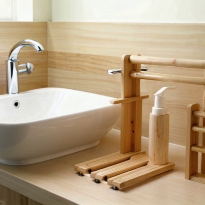 Bamboo Bathroom Accessories Set – Towel Rack, Soap Dispenser & Tray