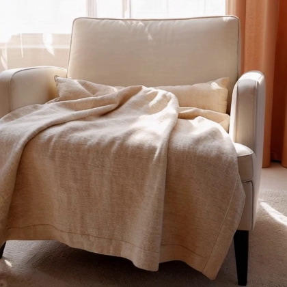 Linen Blend Throw Blanket – Lightweight Decorative Blanket