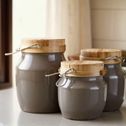 3-Piece Ceramic Kitchen Canister Set – Airtight Storage with Bamboo Lids