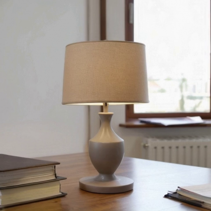 Matte Ceramic Desk Lamp – Minimalist Table Lamp with Linen Shade