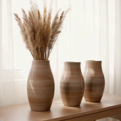 Textured Ceramic Vase Set – 3-Piece Handcrafted Tabletop Decor