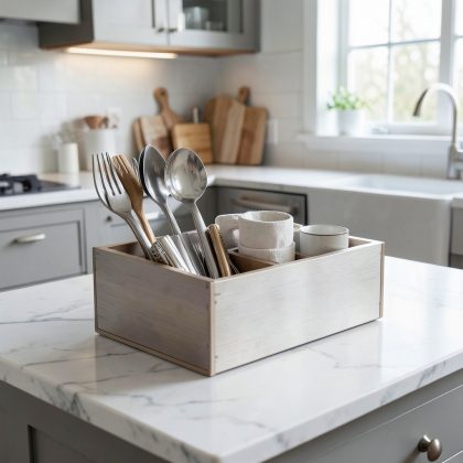 Bamboo Silverware Drawer Organizer - Expandable Uten...